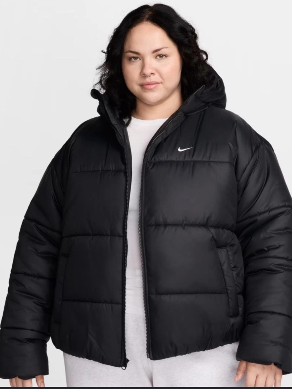 NIKE Plus-Size Black Puffer Jacket with Hood 2X